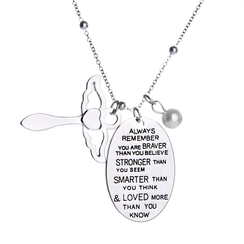 Your Stronger Than You Know Angel Pendant Necklace Silver Chain