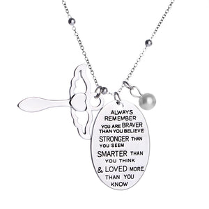 Your Stronger Than You Know Angel Pendant Necklace Silver Chain